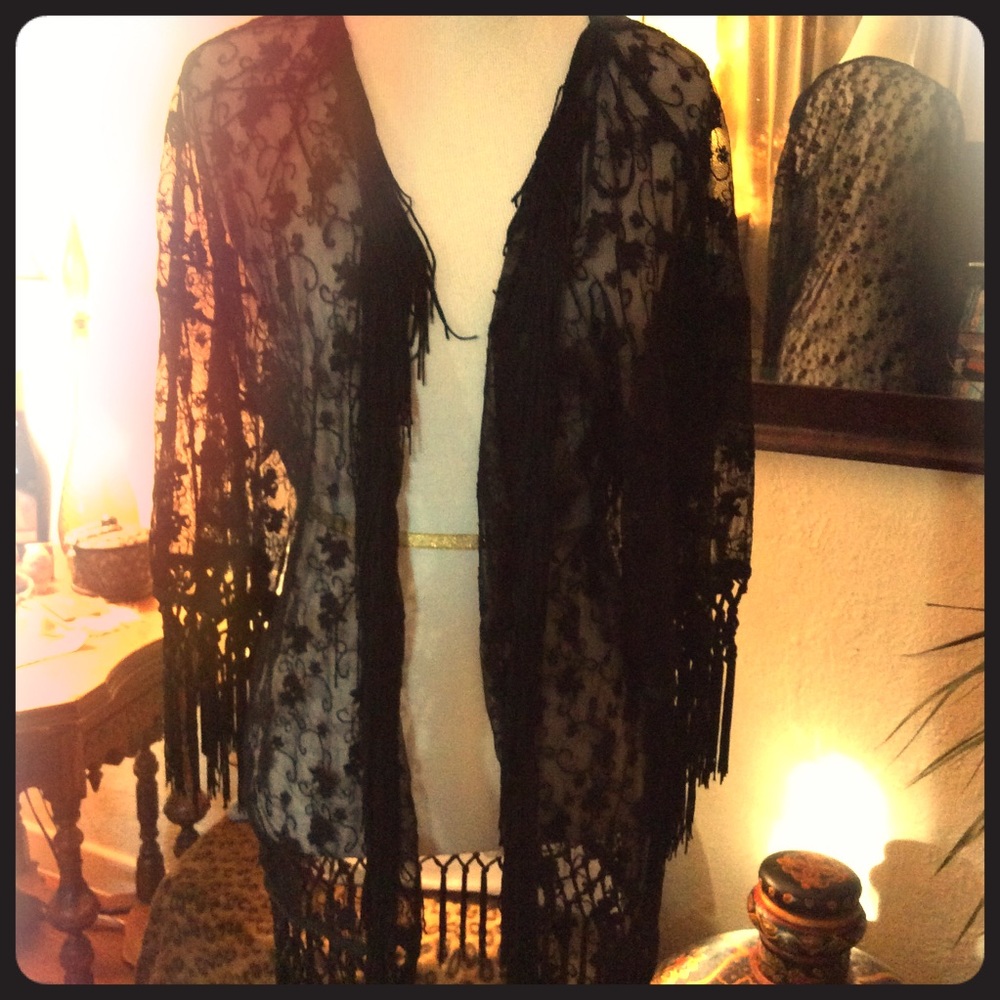 Never worn NWT black sheer fringe detail
